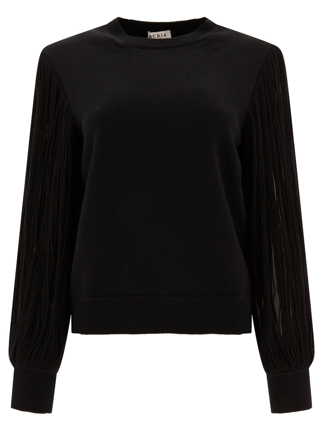 Fringed-Sleeve Knit Sweater Knitwear Black