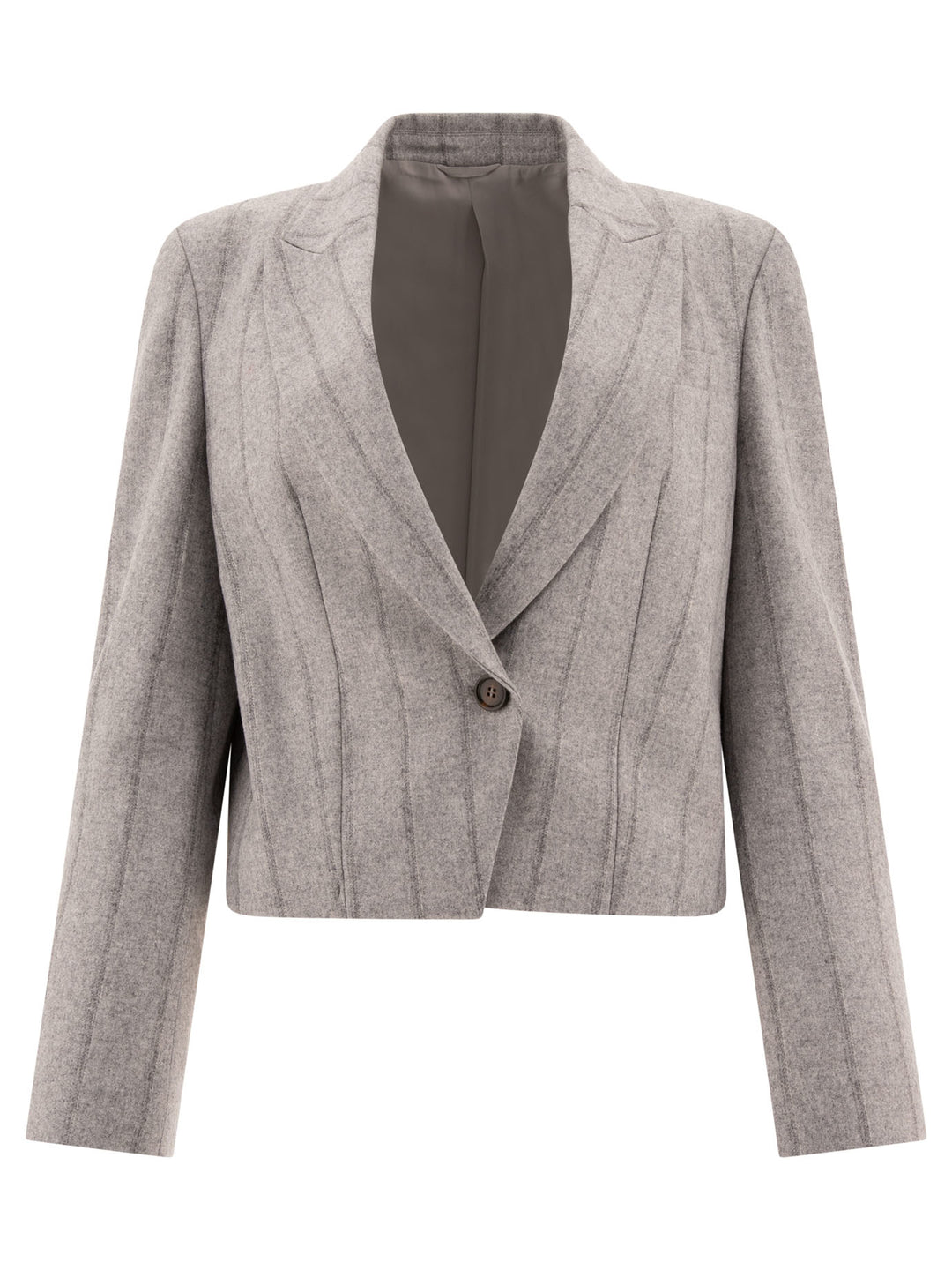 Striped Cropped Blazer With Monili Jackets Grey