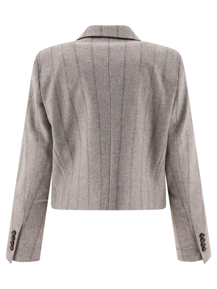 Striped Cropped Blazer With Monili Jackets Grey