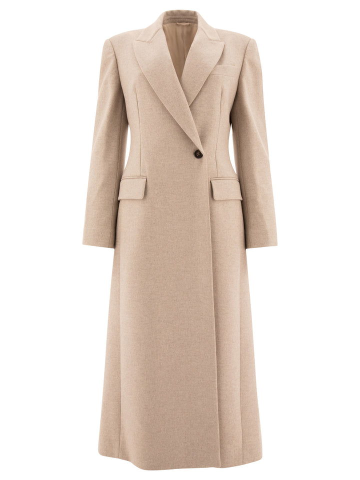 Lightweight Wool Cloth Coat With Monili Coats Beige