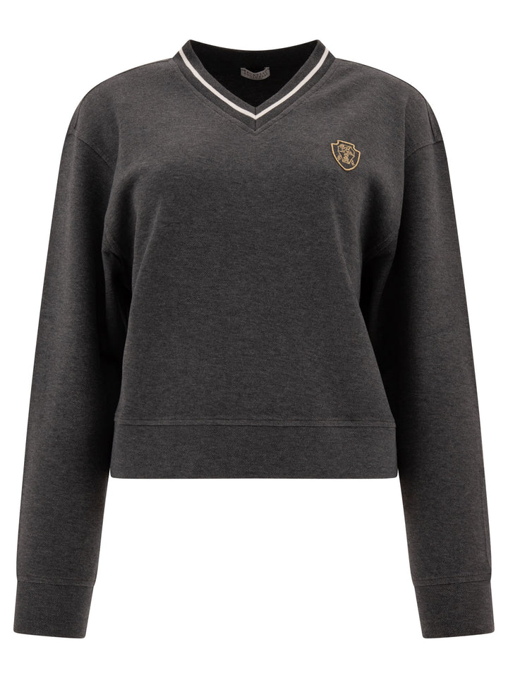 Techno Cotton Piqué Sweatshirt With Logo Sweatshirts Grey