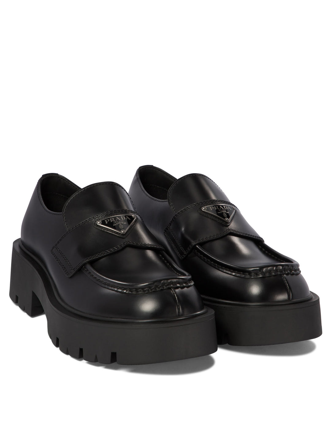 Prada Brushed Leather Loafers Loafers & Slippers - Black | 29549ca4ab3883552fe771df2fc5f55e41d07b0b