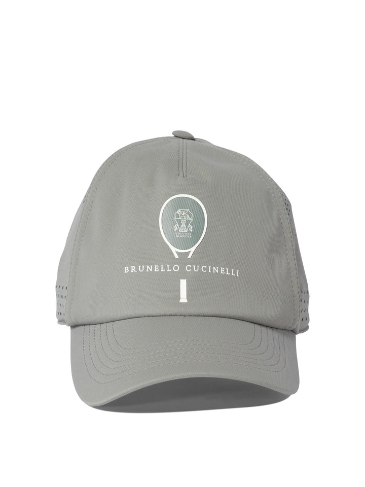 Lightweight Techno Fabric Cap With Tennis Print Hats Grey