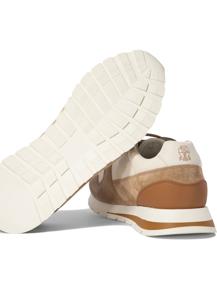 Leather Sneakers With Suede Inserts Sneakers & Slip-On Beige