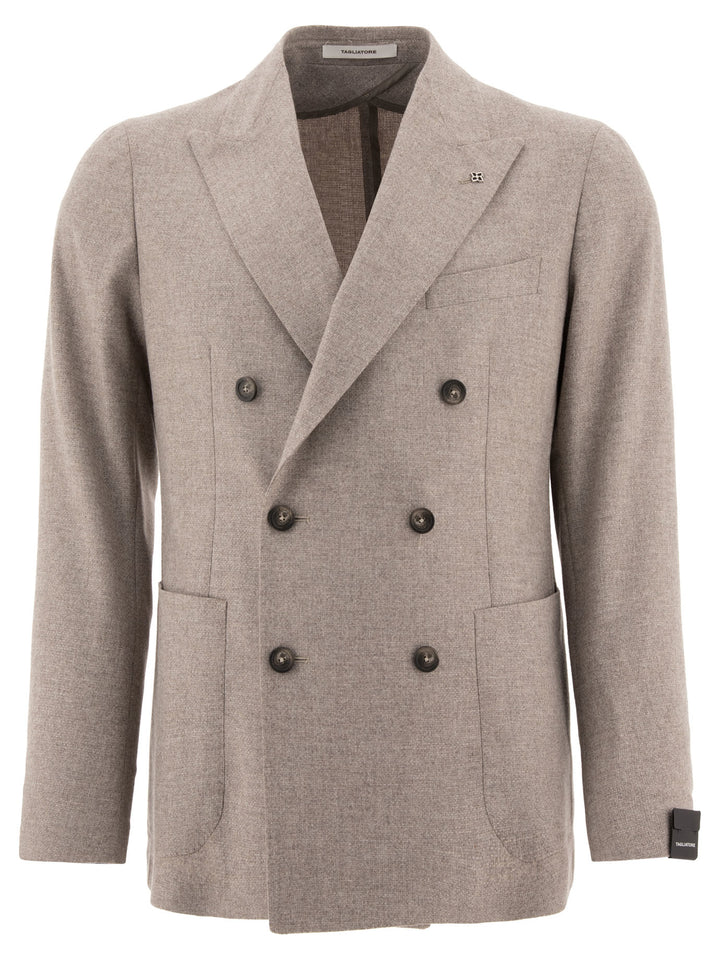 Wool Blend Double-Breasted Blazer Jackets Grey