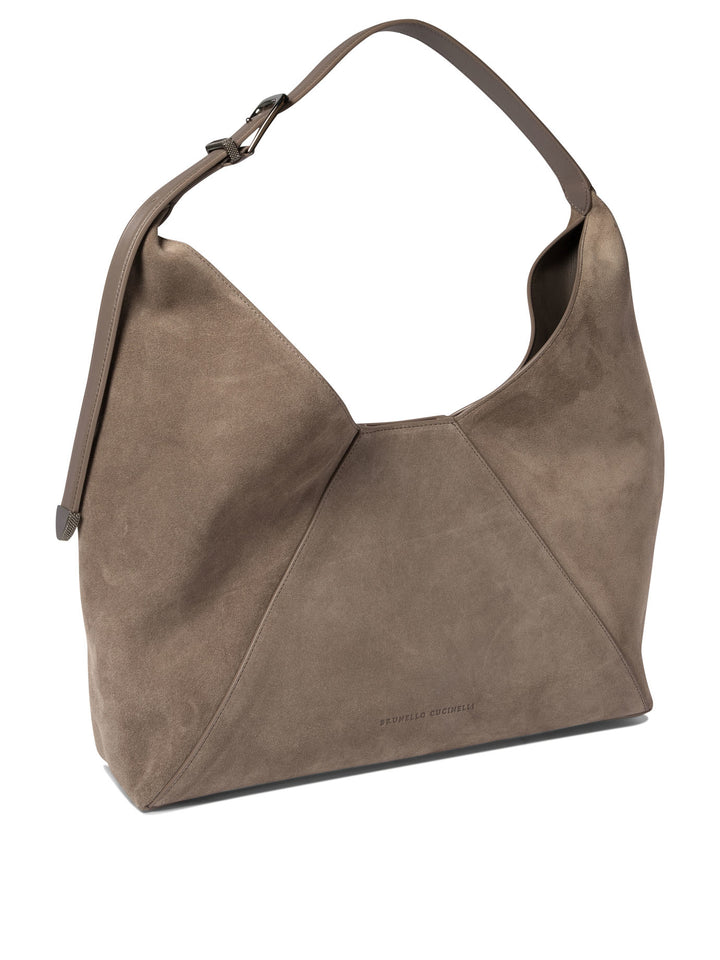 Sueded Calfskin Hobo Bag Shoulder Bags Grey