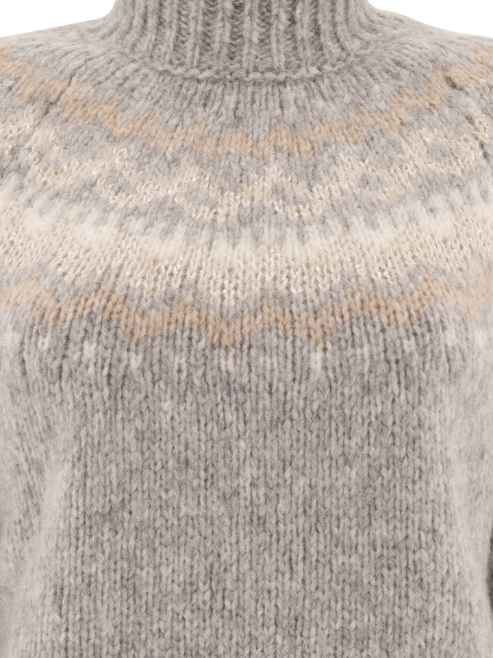 Turtleneck Sweater With Sequins Knitwear Grey