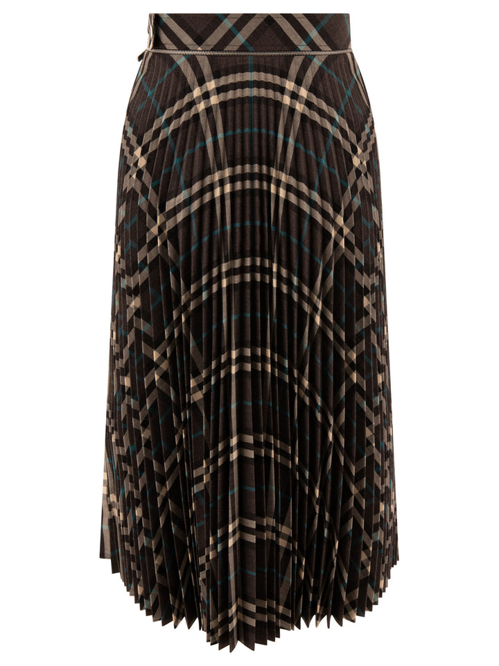 Wool Blend Pleated Check Skirt Skirts Grey