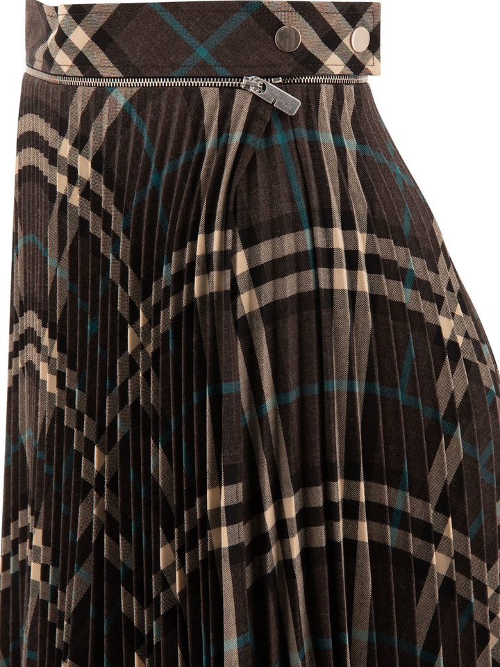 Wool Blend Pleated Check Skirt Skirts Grey