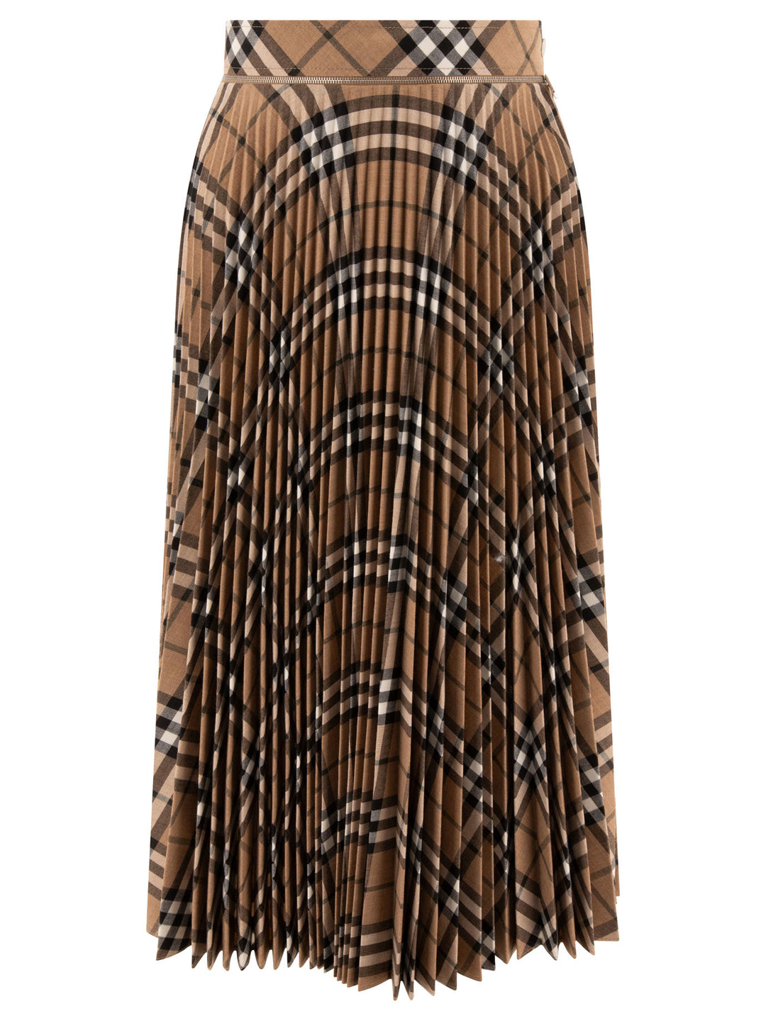 Wool Blend Pleated Check Skirt Skirts Beige