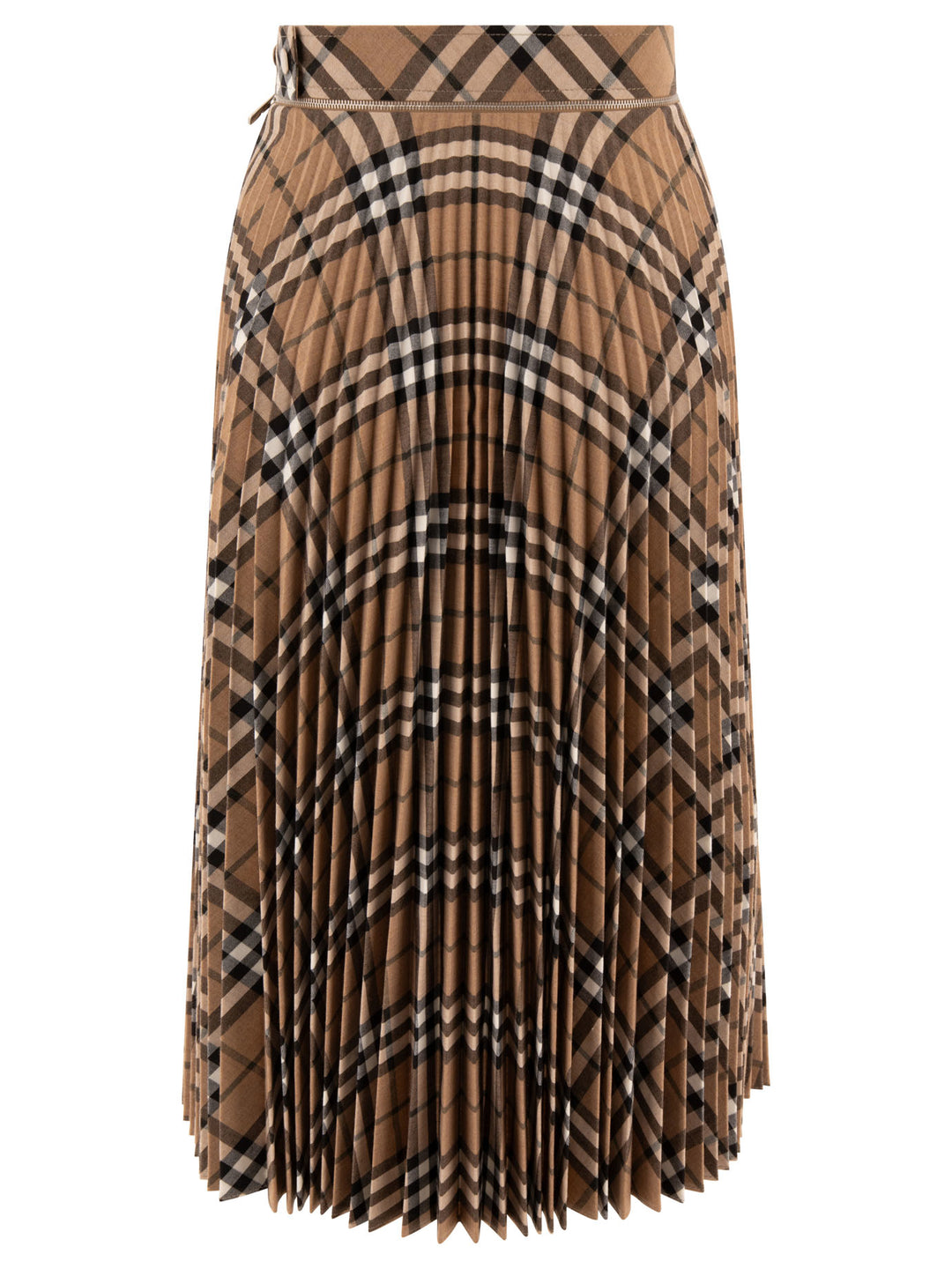 Wool Blend Pleated Check Skirt Skirts Beige