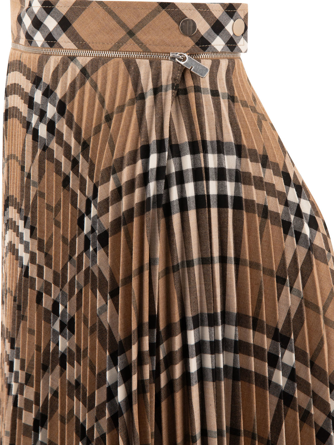 Wool Blend Pleated Check Skirt Skirts Beige