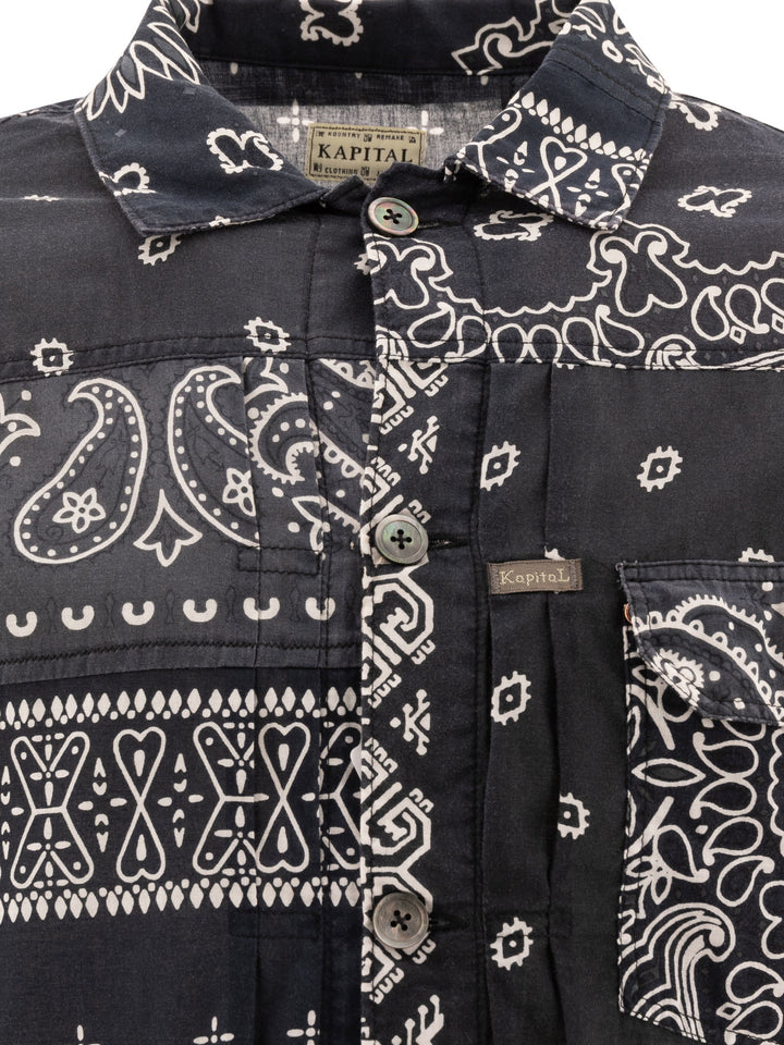 Gauze Bandana Patchwork Shirts Black