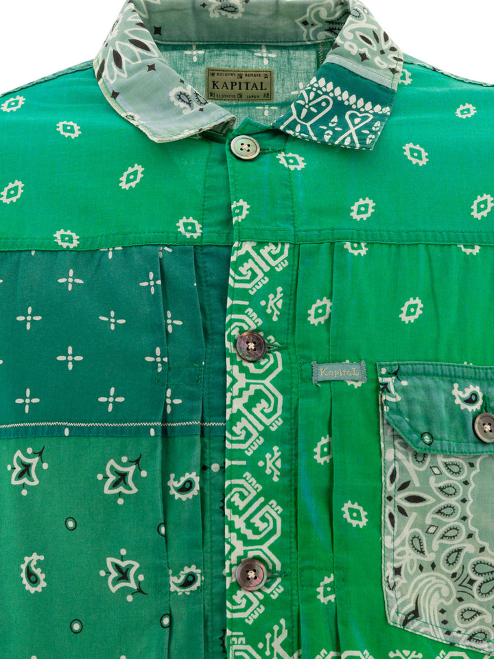 Gauze Bandana Patchwork Shirts Green