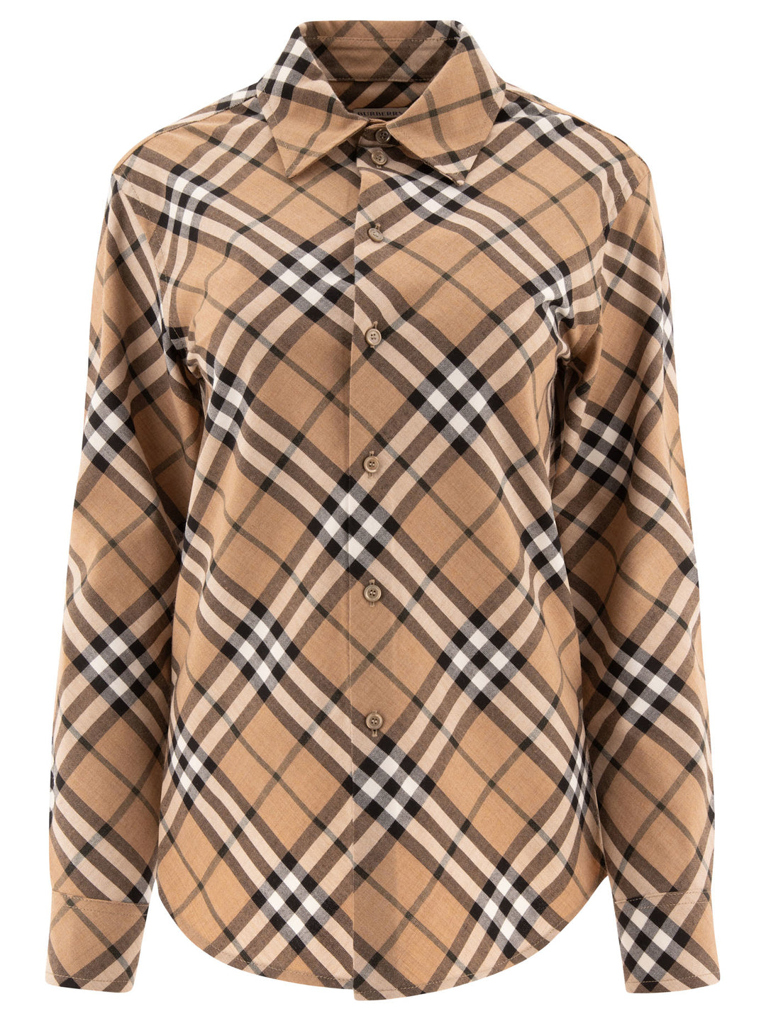 Wool Blend Shirt With Check Motif Shirts Beige