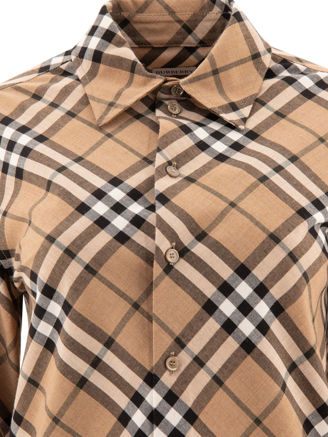 Wool Blend Shirt With Check Motif Shirts Beige