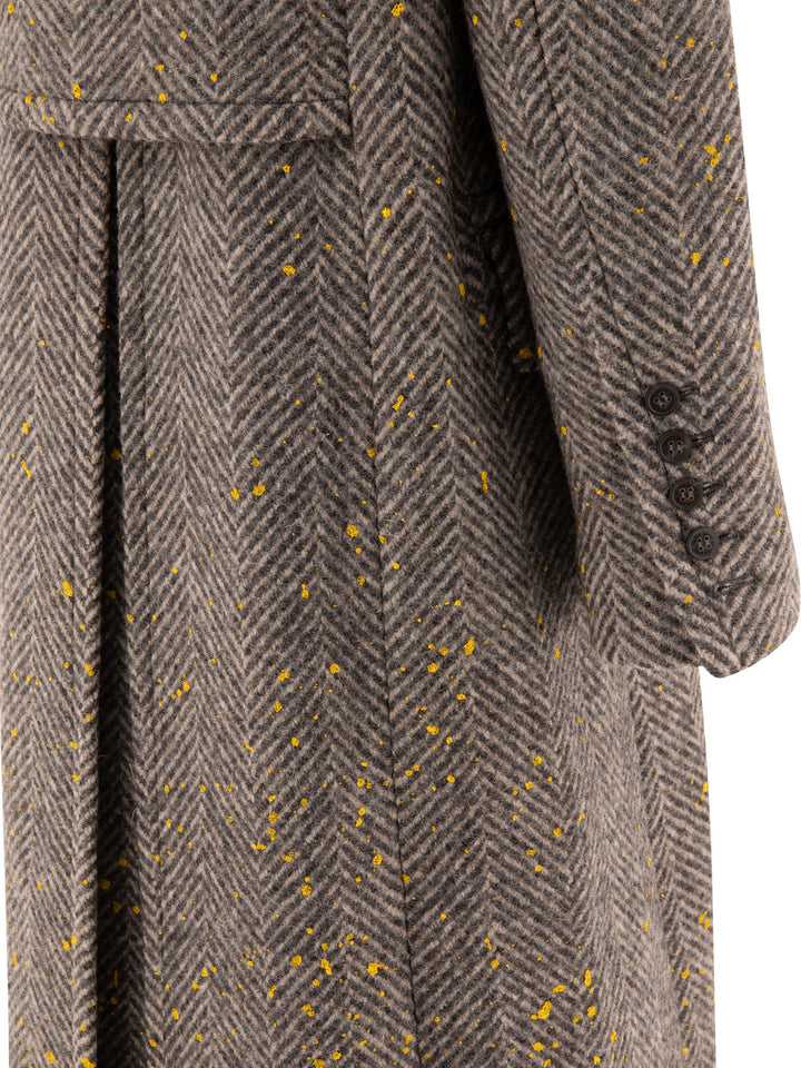 Herringbone Double-Breasted Coat Coats Grey