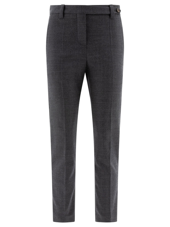 Wool Cigarette  With Monili Trousers Grey