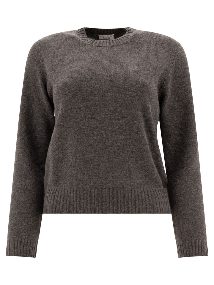 Cashmere Sweater With Shiny Cuff Details Knitwear Grey