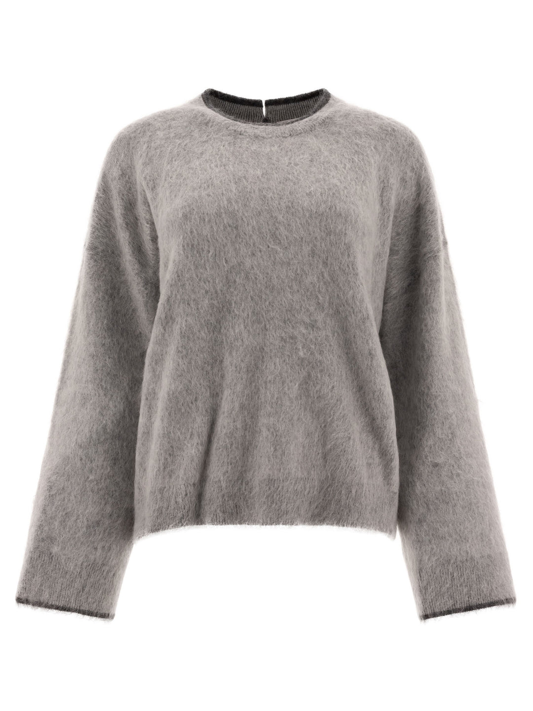 Mohair, Wool, Cashmere And Silk Sweater With Monili Knitwear Grey