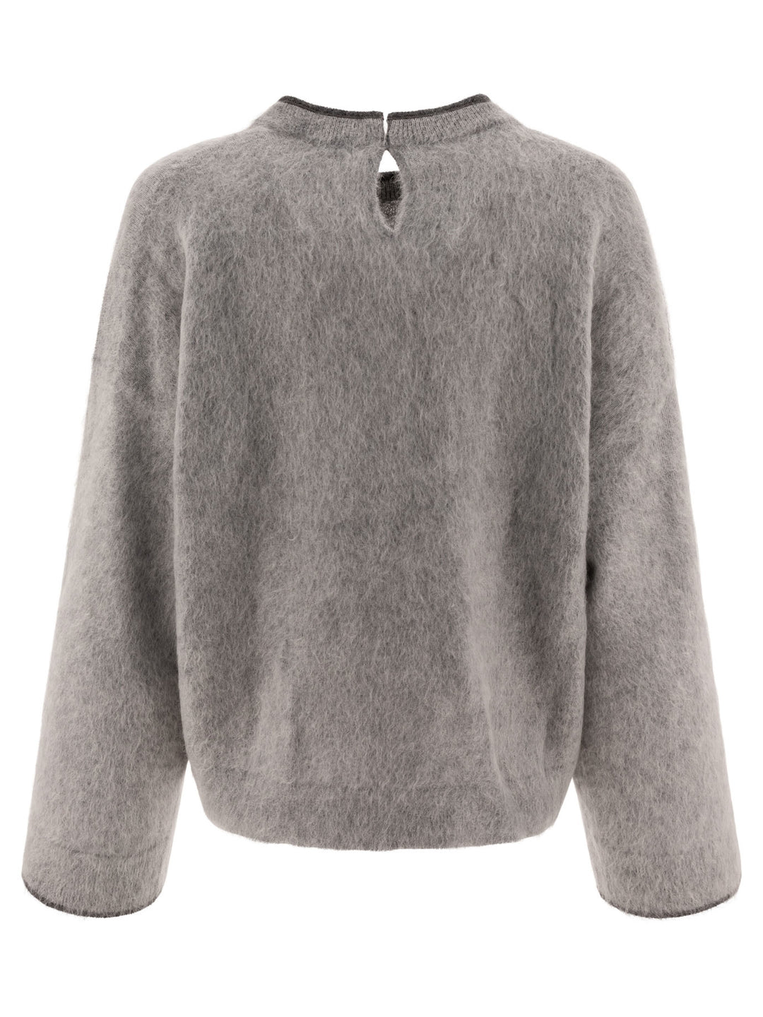 Mohair, Wool, Cashmere And Silk Sweater With Monili Knitwear Grey