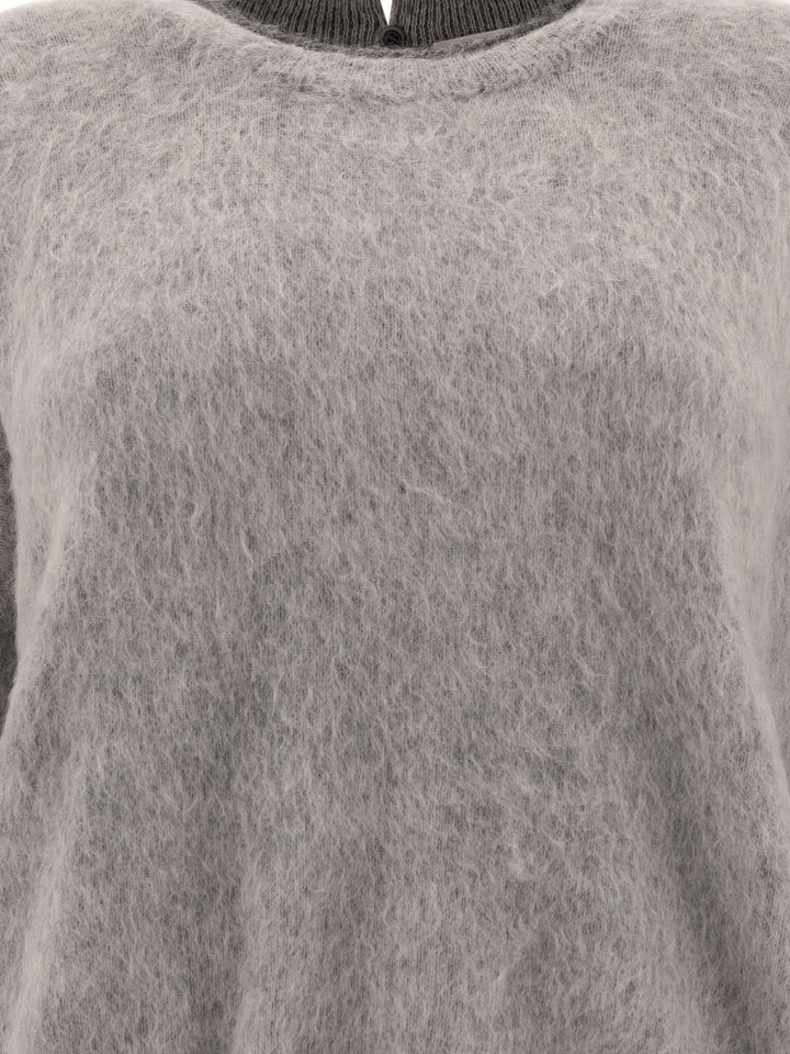 Mohair, Wool, Cashmere And Silk Sweater With Monili Knitwear Grey