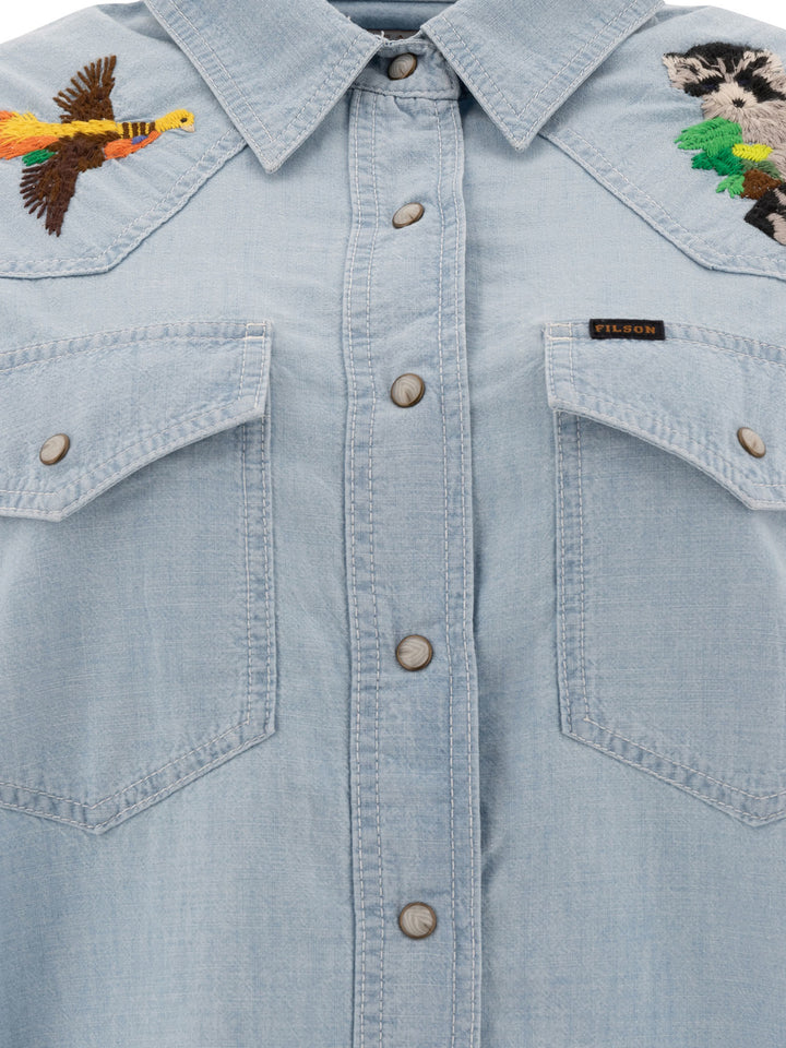 Embroidered Western Shirt Shirts Light Blue