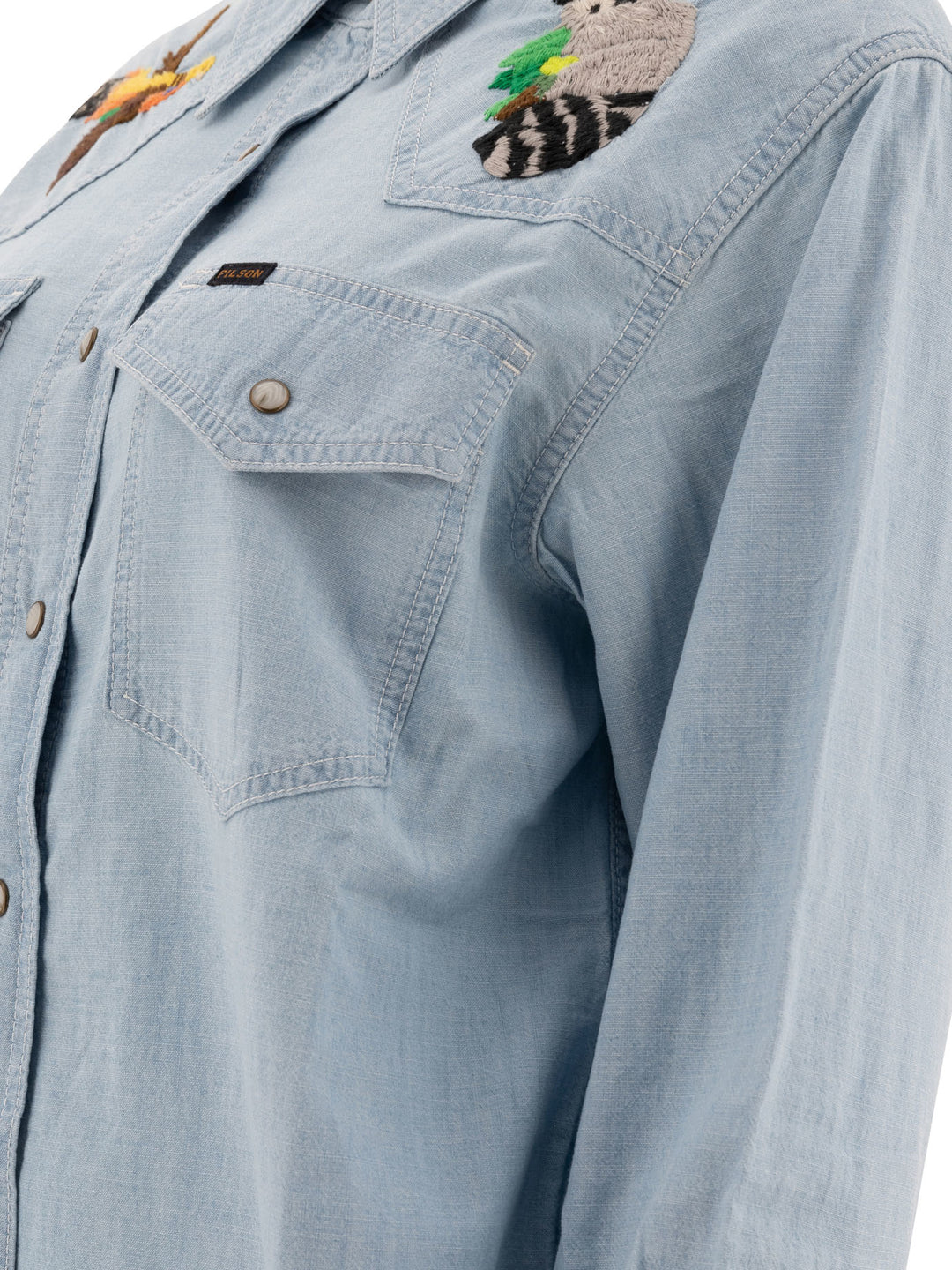 Embroidered Western Shirt Shirts Light Blue