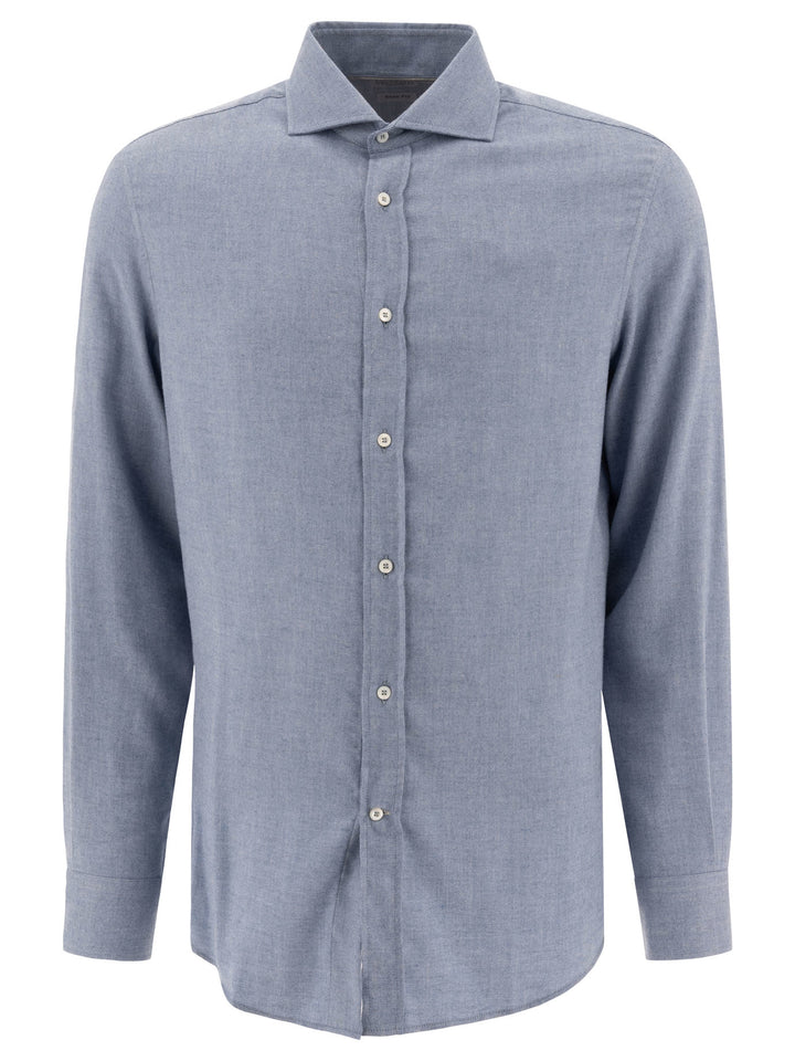 Cotton-Blend Shirt Shirts Light Blue