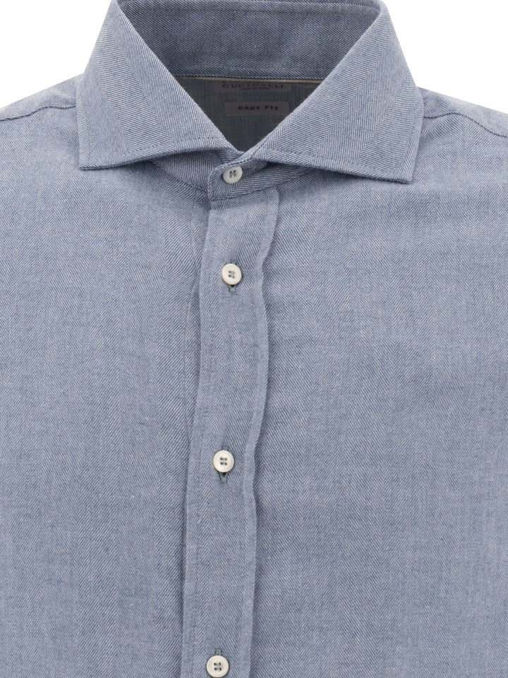 Cotton-Blend Shirt Shirts Light Blue