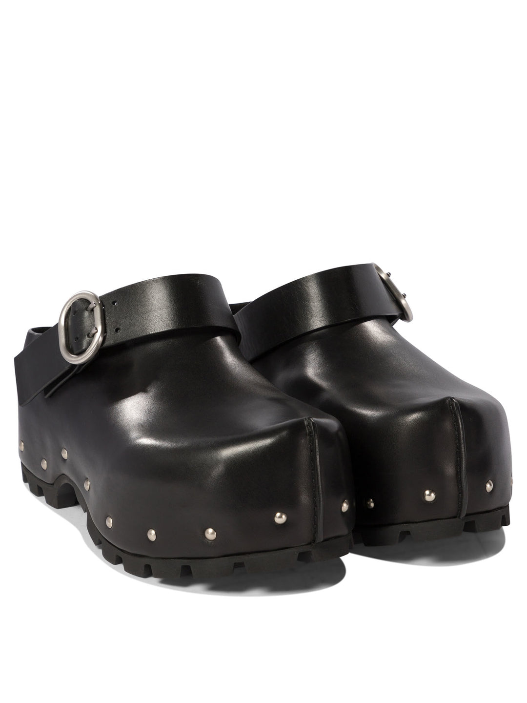 Leather Clogs With Studs Loafers & Slippers Black