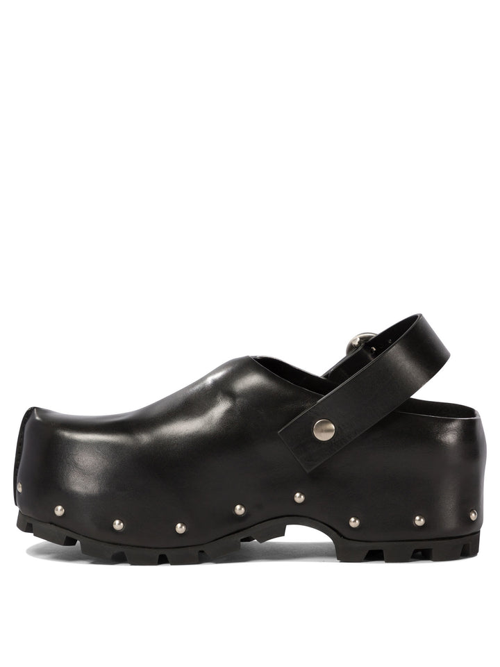 Leather Clogs With Studs Loafers & Slippers Black