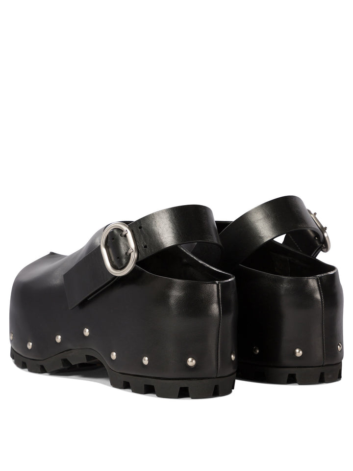 Leather Clogs With Studs Loafers & Slippers Black