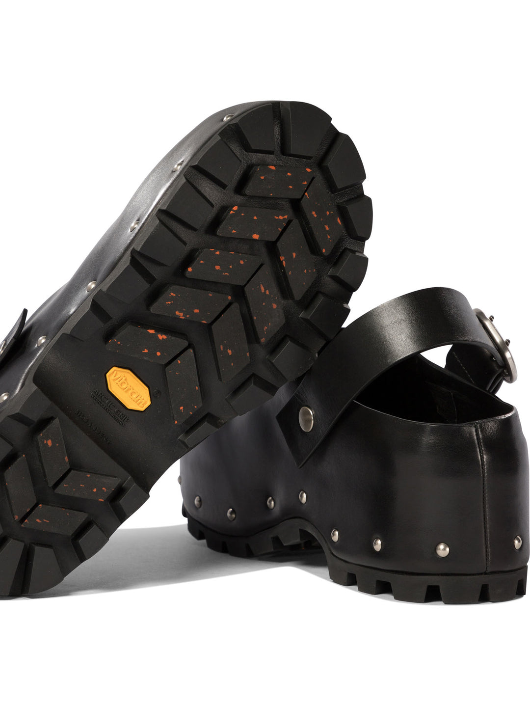 Leather Clogs With Studs Loafers & Slippers Black