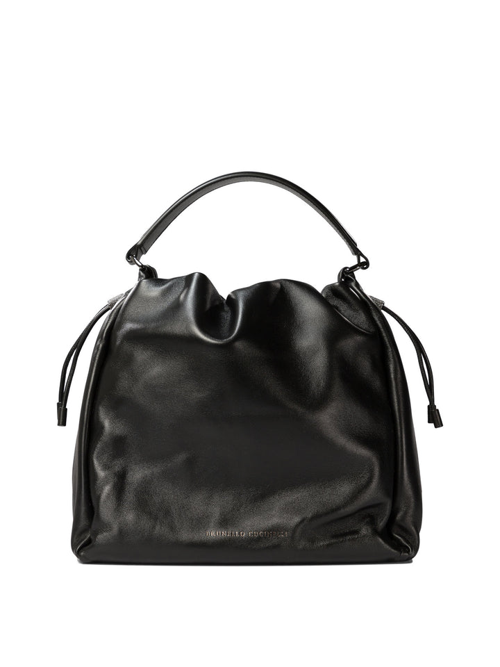 Bucket Bag In Soft Leather With Monili Shoulder Bags Black