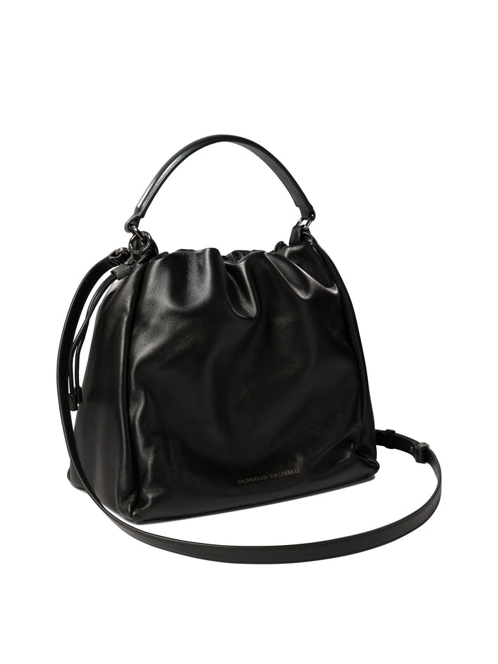 Bucket Bag In Soft Leather With Monili Shoulder Bags Black