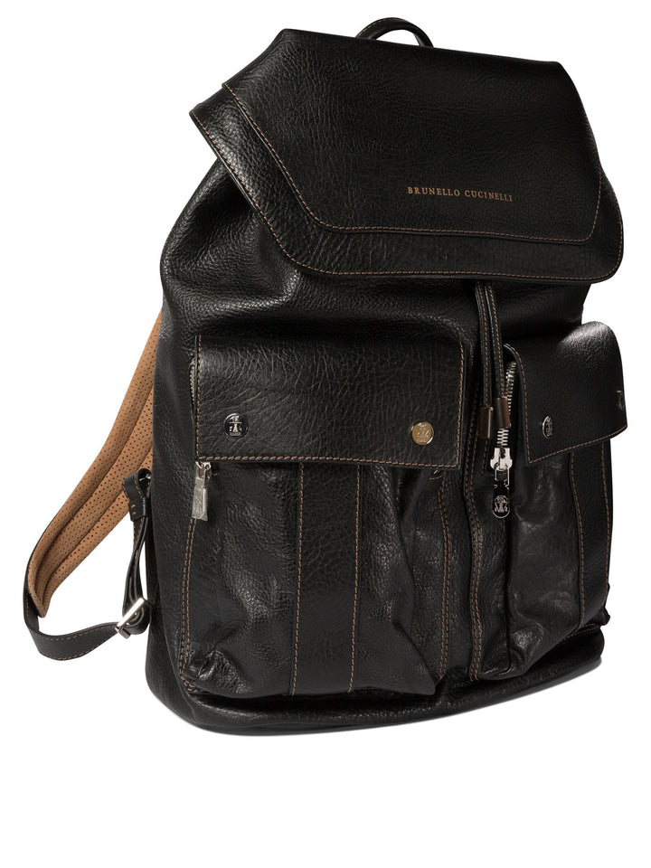 Grained Calfskin Leisure Backpack Backpacks Black