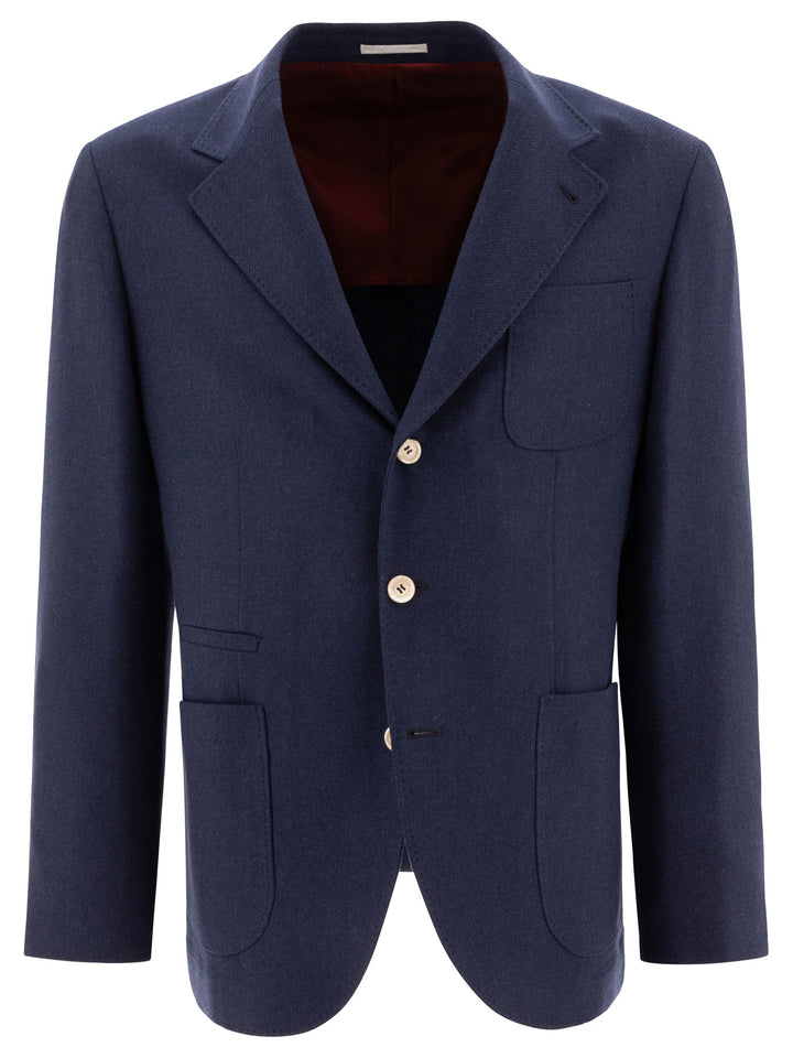 Wool, Silk And Cashmere Diagonal Deconstructed Blazer With Patch Pockets Jackets Blue