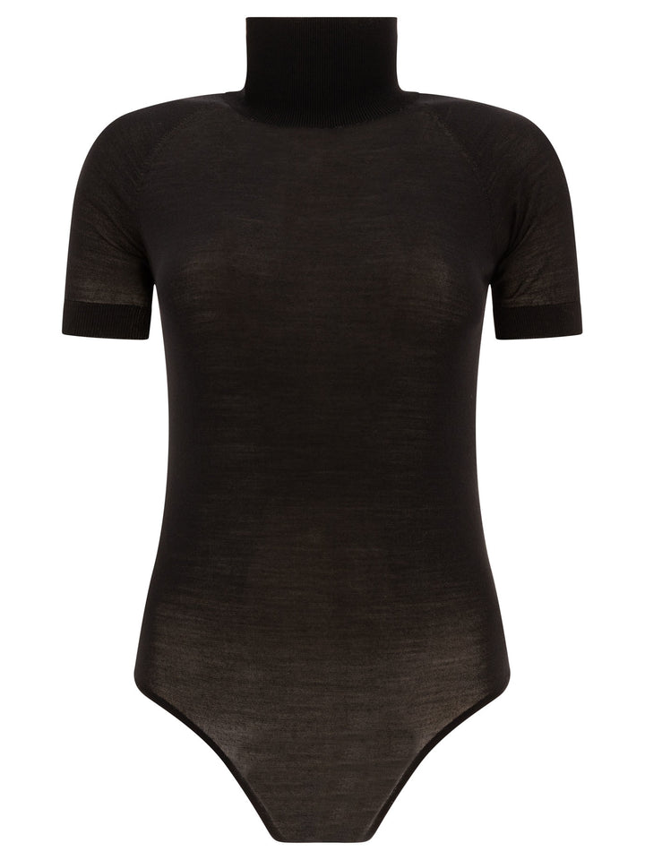 See-Through Wool Bodysuit Tops Black