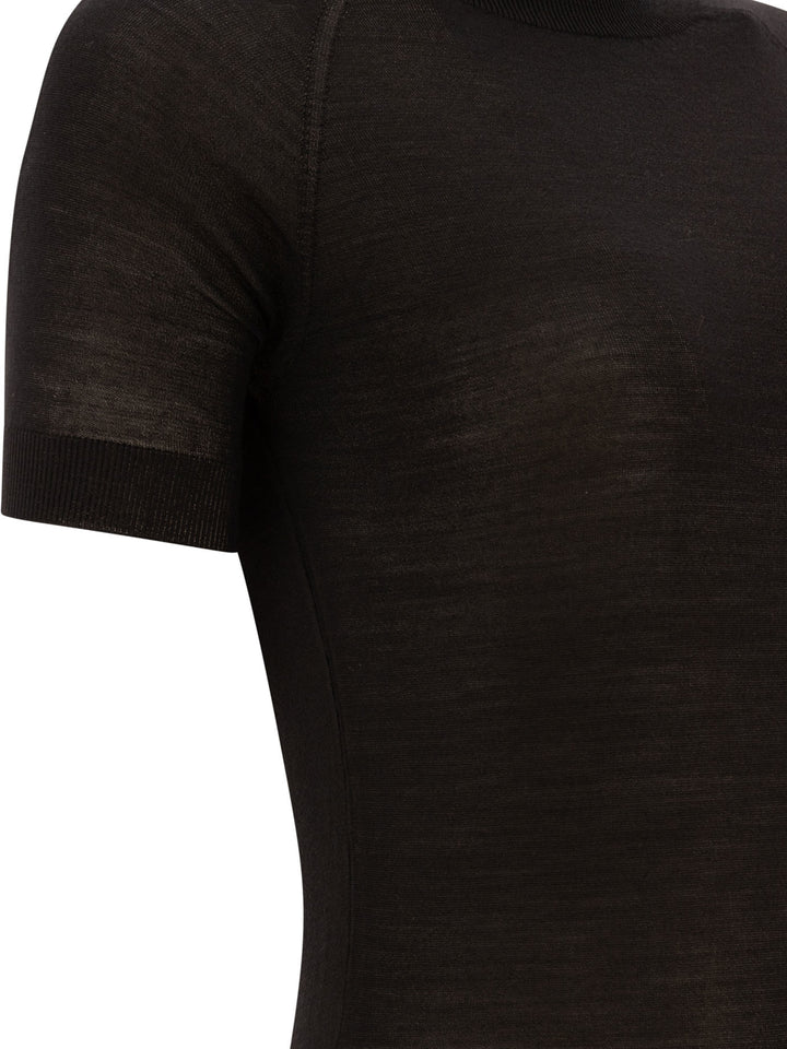 See-Through Wool Bodysuit Tops Black