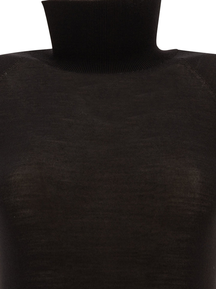 See-Through Wool Bodysuit Tops Black