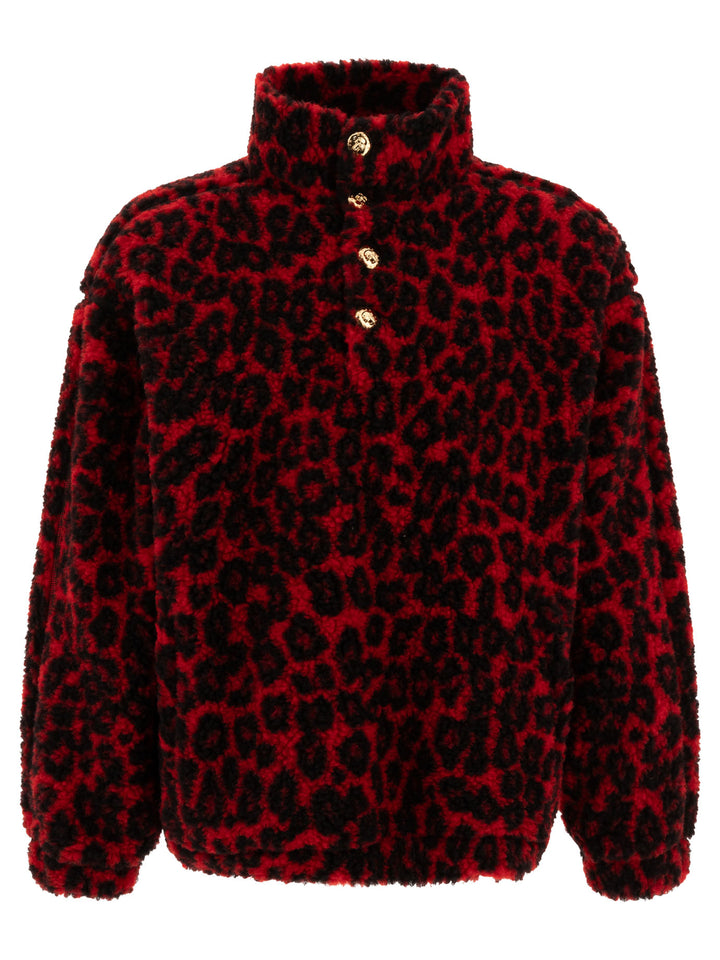 Leopard Print Fleece Jacket Jackets Red