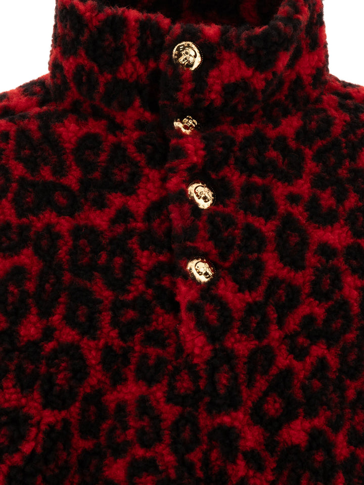 Leopard Print Fleece Jacket Jackets Red