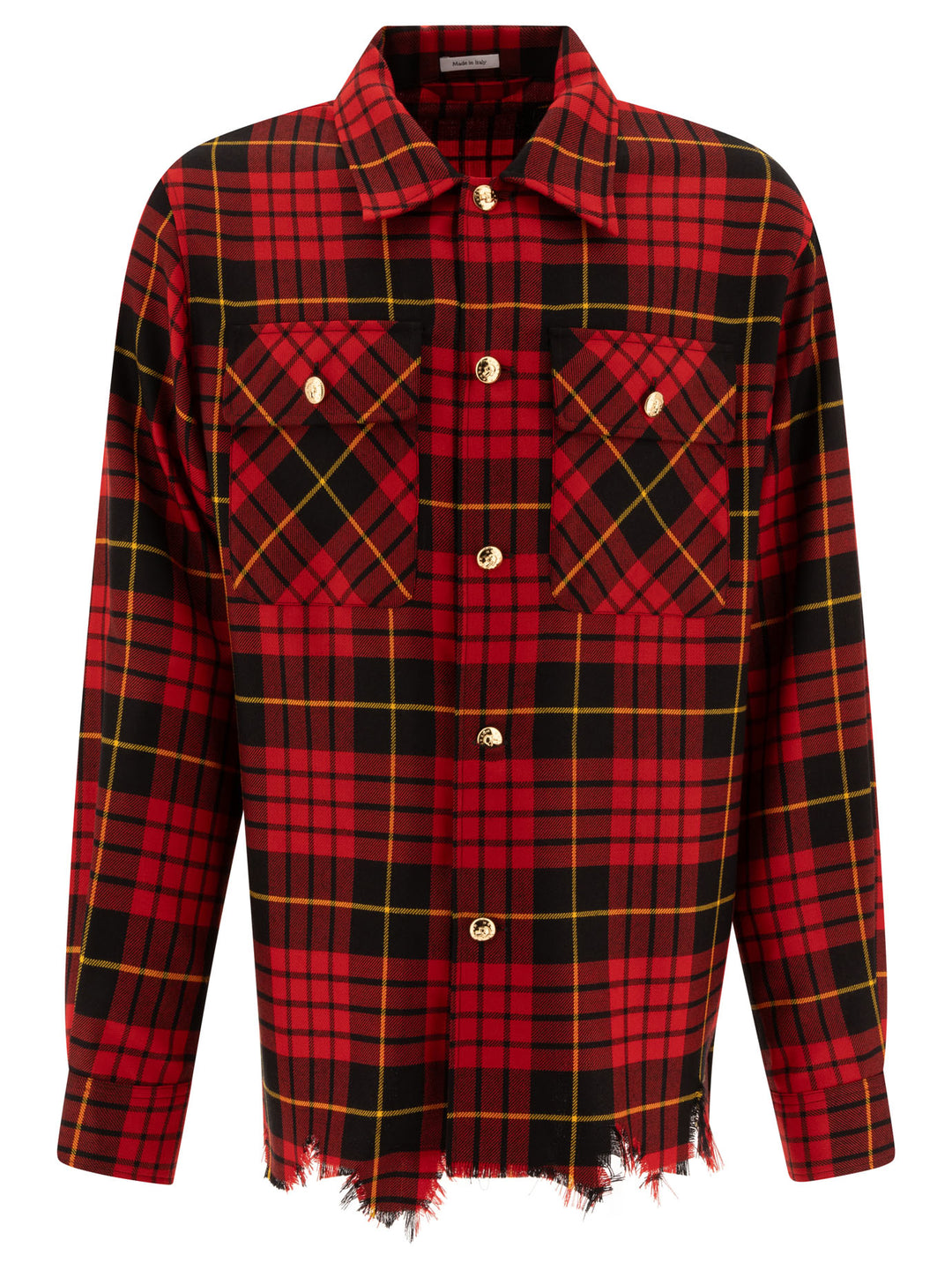 Distressed Tartan Overshirt Jackets Red