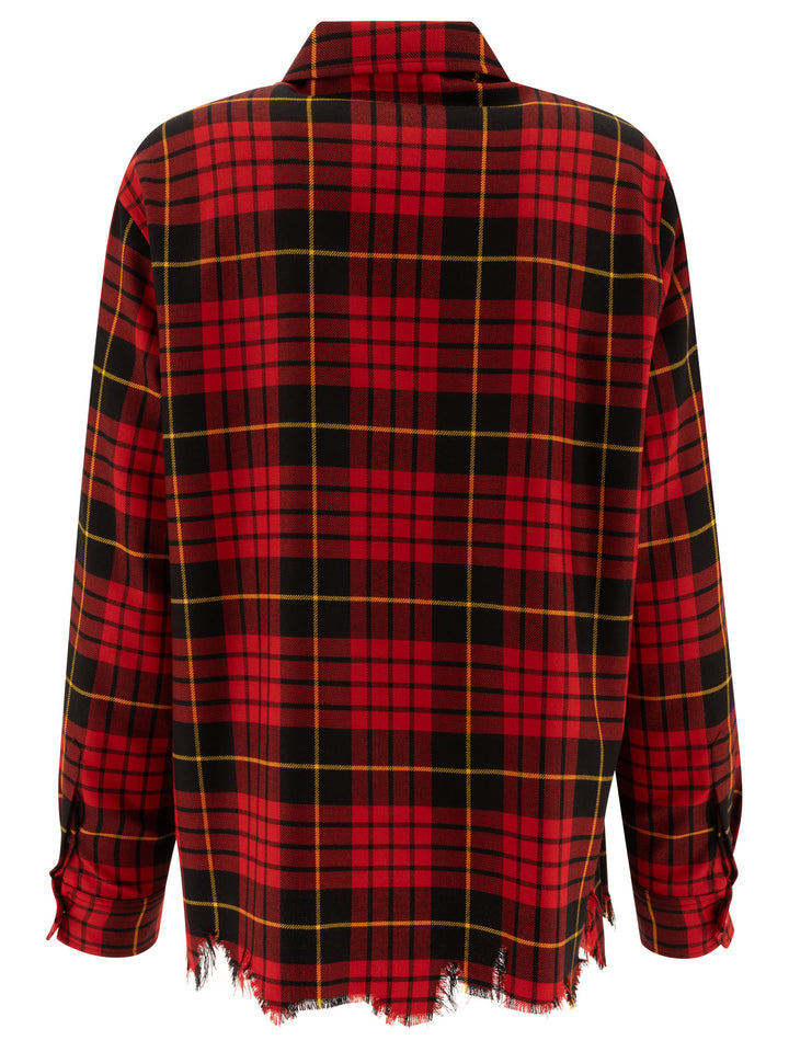 Distressed Tartan Overshirt Jackets Red