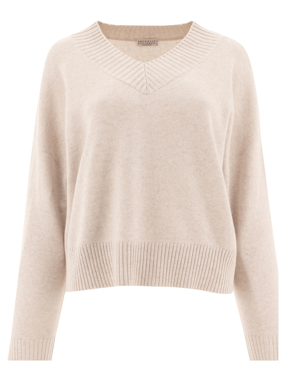 Cashmere Sweater With Shiny Cuff Details Knitwear Beige