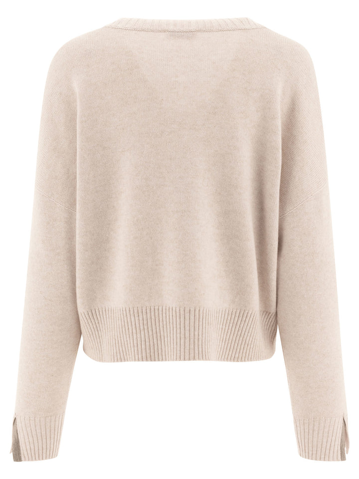 Cashmere Sweater With Shiny Cuff Details Knitwear Beige