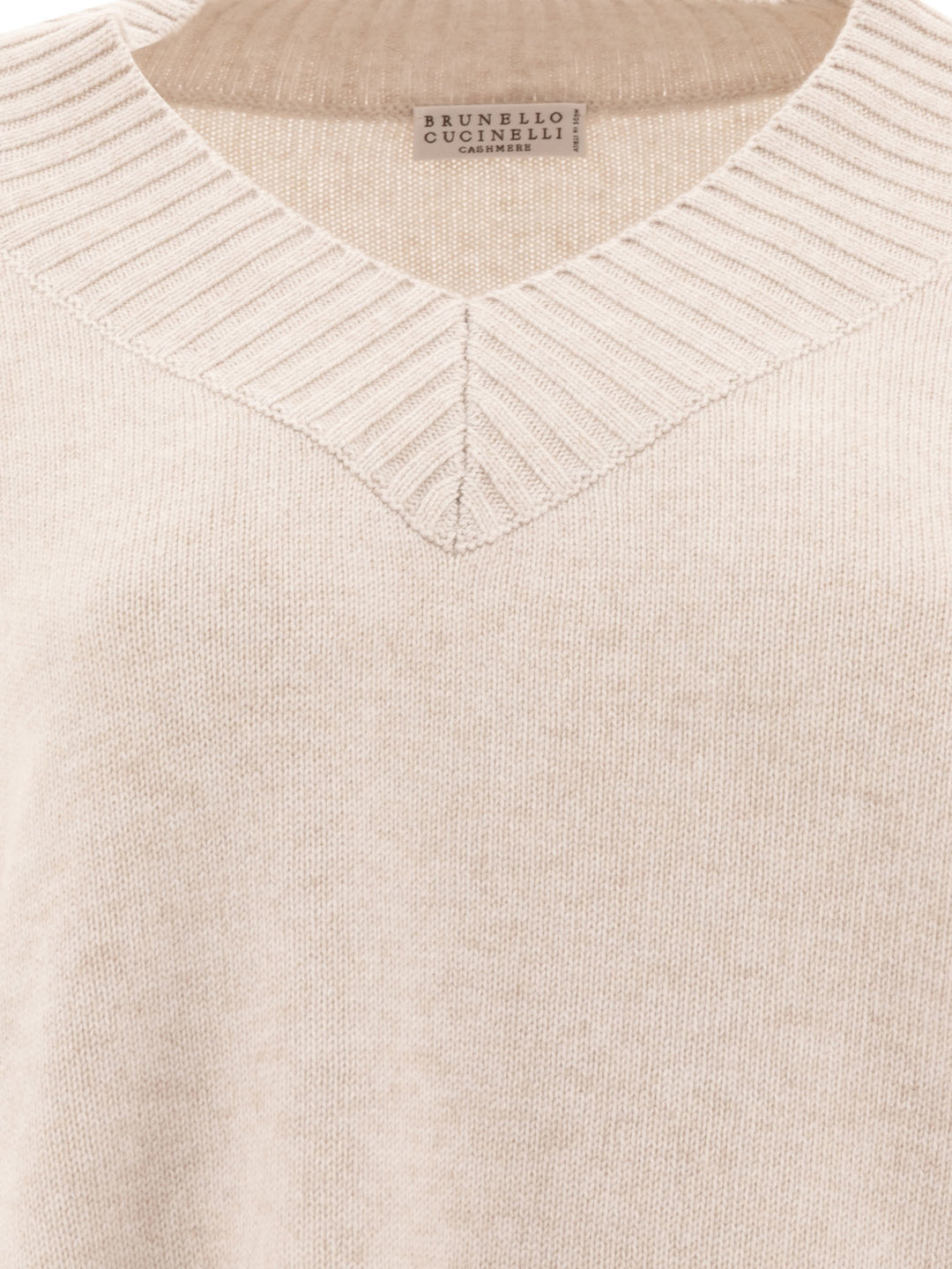 Cashmere Sweater With Shiny Cuff Details Knitwear Beige