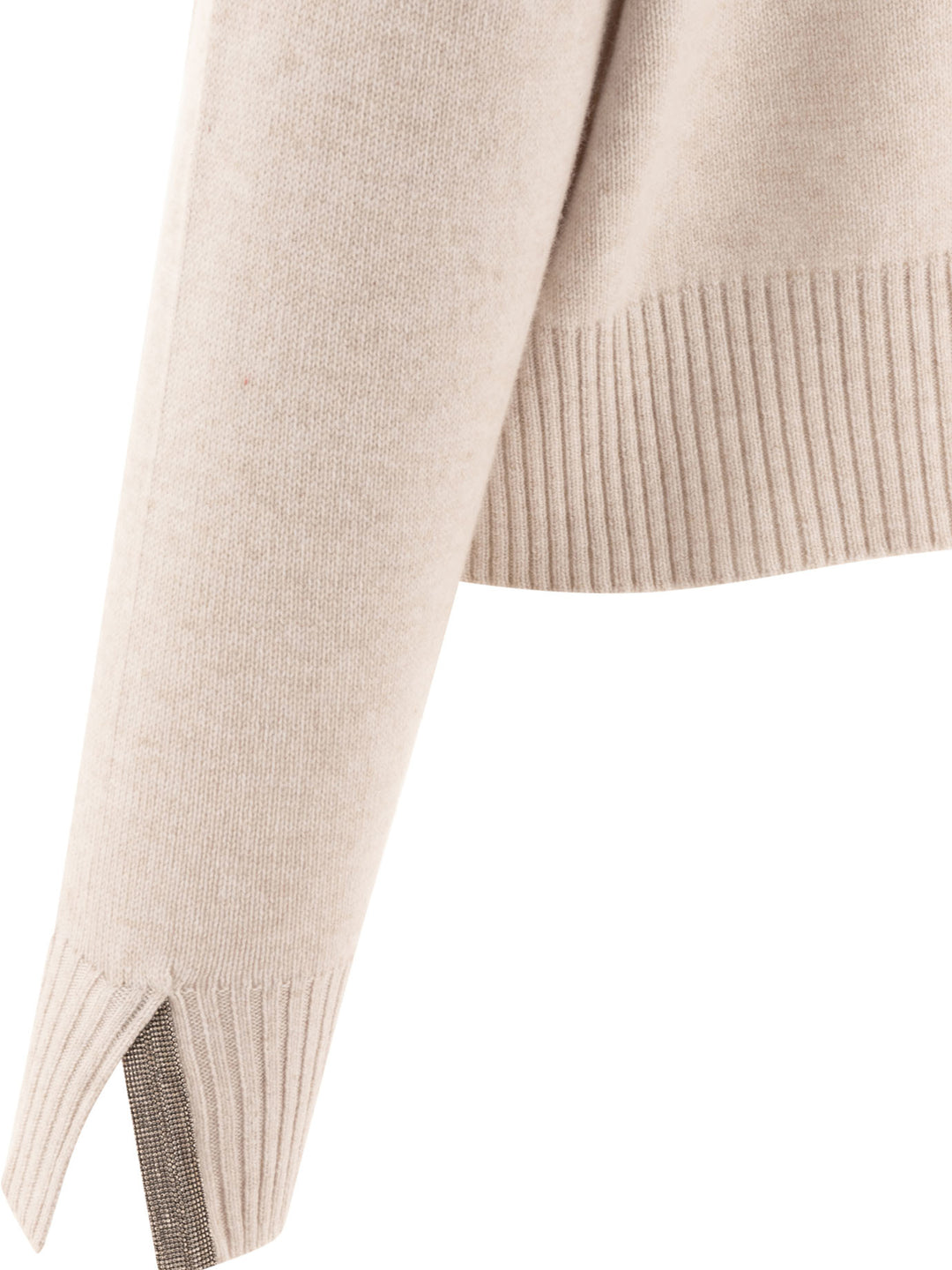 Cashmere Sweater With Shiny Cuff Details Knitwear Beige