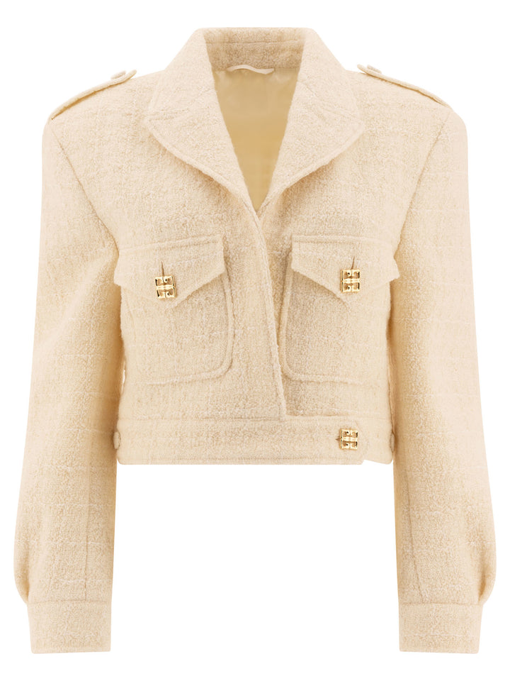 Short Tweed Jacket With 4g Detail Jackets White